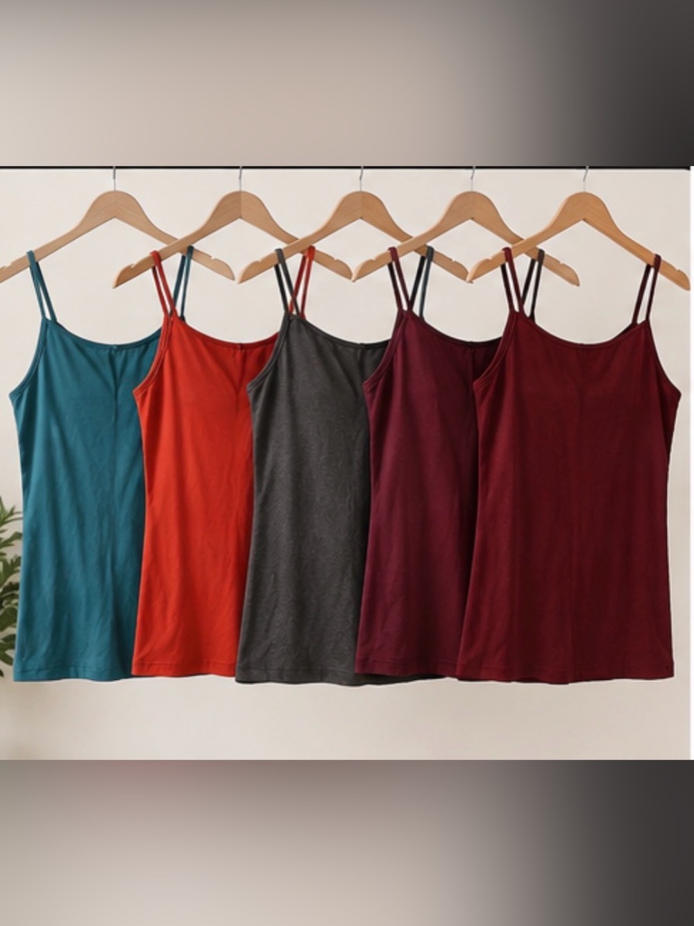 Essential Women's Spaghetti Strap Tank - Burgundy & Charcoal